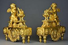 Fine quality late 19thC Louis XIV style ormolu figural chenets or fire dogs - 4757131