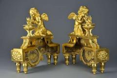 Fine quality late 19thC Louis XIV style ormolu figural chenets or fire dogs - 4757133
