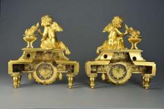 Fine quality late 19thC Louis XIV style ormolu figural chenets or fire dogs - 4757134