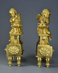 Fine quality late 19thC Louis XIV style ormolu figural chenets or fire dogs - 4757135