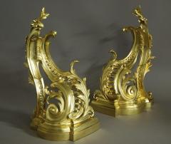 Fine quality pair of French Rococo style ormolu chenets or fire dogs  - 4774284