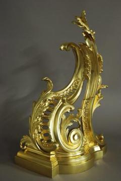 Fine quality pair of French Rococo style ormolu chenets or fire dogs  - 4774391