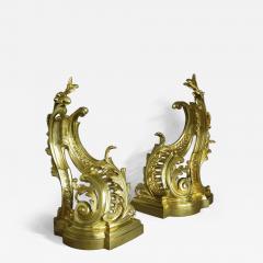 Fine quality pair of French Rococo style ormolu chenets or fire dogs  - 4775697