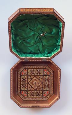 Finely crafted middle eastern micro mosaic marquetry inlaid octagonal box - 859432