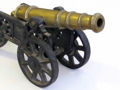 Finely rendered English Victorian brass ornamental cannon on cast iron carriage - 830394