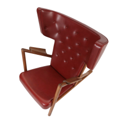 Finn Juhl 1938 Finn Juhl iconic The Grasshopper Chair Indian Red leather walnut - 4316645
