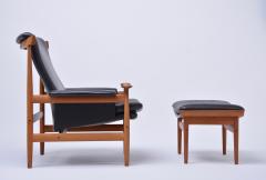 Black leather Bwana Model 152 Easy Chair with foot stool by Finn Juhl