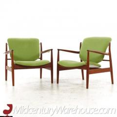 Finn Juhl Finn Juhl Mid Century FJ 136 Danish Teak Lounge Chairs Pair - 3275599