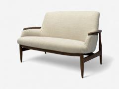 Finn Juhl Finn Juhl Style Danish Modern Wood Beige Fabric Sofa Denmark 1950s - 4331649