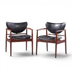 Finn Juhl Finn Juhl for Niels Vodder NV 48 Mid Century Danish Teak Lounge Chairs Pair - 4710103
