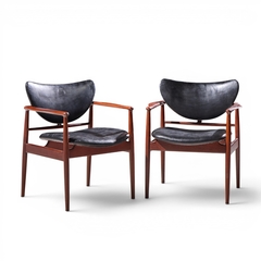 Finn Juhl Finn Juhl for Niels Vodder NV 48 Mid Century Danish Teak Lounge Chairs Pair - 4710104