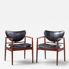 Finn Juhl Finn Juhl for Niels Vodder NV 48 Mid Century Danish Teak Lounge Chairs Pair - 4710244