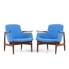 Finn Juhl Finn Juhl for Niels Vodder NV 53 Blue Chairs Pair - 4435866