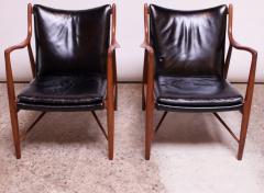 Finn Juhl Pair of Vintage Walnut and Leather 45 Lounge Chairs by Finn Juhl for Baker - 1397930