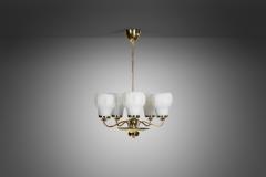 Finnish Brass and Opal Glass Chandelier by Saariston Valaisin Finland ca 1950s - 3412886