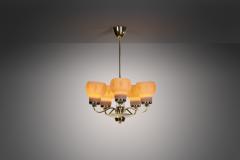 Finnish Brass and Opal Glass Chandelier by Saariston Valaisin Finland ca 1950s - 3412887