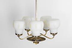 Finnish Brass and Opal Glass Chandelier by Saariston Valaisin Finland ca 1950s - 3412918