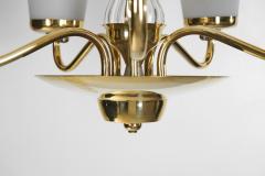 Finnish Brass and Opal Glass Chandelier by Saariston Valaisin Finland ca 1950s - 3412919