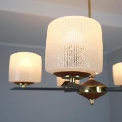 Finnish Design Chandelier in Brass Teak and Glass Finland 1970s - 4353742