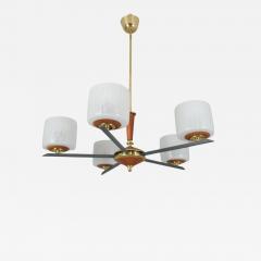 Finnish Design Chandelier in Brass Teak and Glass Finland 1970s - 4355081