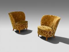 Finnish Modern Easy Chairs Damask Beech Finland 1940s - 4583225