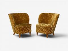 Finnish Modern Easy Chairs Damask Beech Finland 1940s - 4583226