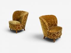 Finnish Modern Easy Chairs Damask Beech Finland 1940s - 4583230