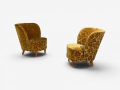 Finnish Modern Easy Chairs Damask Beech Finland 1940s - 4583231