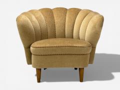 Finnish Modern Lounge Chairs Beige Velvet Wood Finland 1950s - 4448310