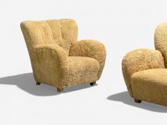 Finnish Modern Organic Lounge Chairs Shearling Wood Finland 1940s - 4461469