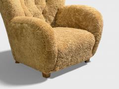 Finnish Modern Organic Lounge Chairs Shearling Wood Finland 1940s - 4461472