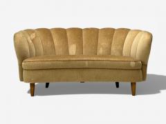 Finnish Modern Settee Beige Velvet Wood Finland 1950s - 4449032
