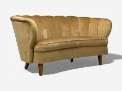 Finnish Modern Settee Beige Velvet Wood Finland 1950s - 4449034