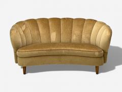 Finnish Modern Settee Beige Velvet Wood Finland 1950s - 4449035