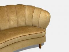 Finnish Modern Settee Beige Velvet Wood Finland 1950s - 4449037