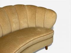 Finnish Modern Settee Beige Velvet Wood Finland 1950s - 4449039