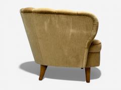Finnish Modern Settee Beige Velvet Wood Finland 1950s - 4449040