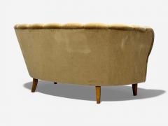 Finnish Modern Settee Beige Velvet Wood Finland 1950s - 4449041