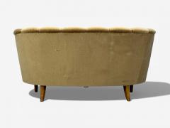 Finnish Modern Settee Beige Velvet Wood Finland 1950s - 4449042