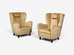 Finnish Modern Wingback Chairs Beige Velvet Wood Finland 1950s - 4749370