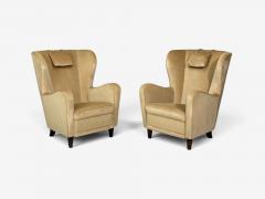 Finnish Modern Wingback Chairs Beige Velvet Wood Finland 1950s - 4749372