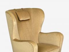 Finnish Modern Wingback Chairs Beige Velvet Wood Finland 1950s - 4749374