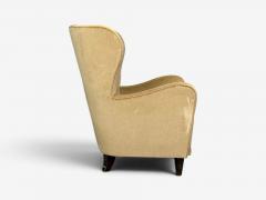 Finnish Modern Wingback Chairs Beige Velvet Wood Finland 1950s - 4749376