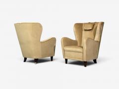 Finnish Modern Wingback Chairs Beige Velvet Wood Finland 1950s - 4749378