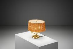 Finnish Six Armed Brass Table Lamp with Aspen Shade Finland Mid 20th Century - 4266799