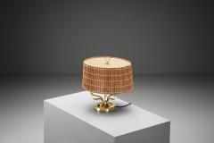 Finnish Six Armed Brass Table Lamp with Aspen Shade Finland Mid 20th Century - 4266801