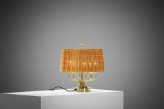 Finnish Six Armed Brass Table Lamp with Aspen Shade Finland Mid 20th Century - 4266803
