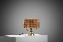 Finnish Six Armed Brass Table Lamp with Aspen Shade Finland Mid 20th Century - 4266805