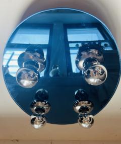 Fischer Leuchten German Space Age 1970s Blue Mirror Flush Ceiling Lamp - 3408060