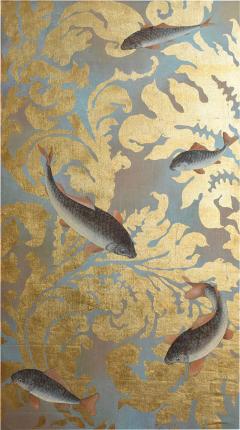 Fishes and foliage print on canvas 1970s  - 4705526
